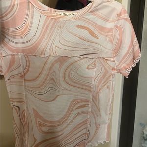 see through mesh top with pink and white